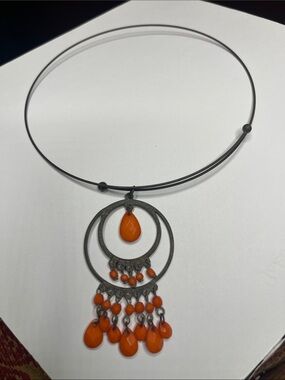 Vintage Sunkist Orange Teardrop Dangle Pendant Necklace